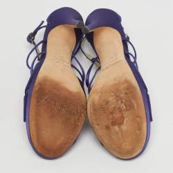 مملوكة مسبقًا Jimmy Choo Size 37 Purple Satin Crystal Embellished Ankle Strap Sandals