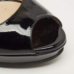 مملوكة مسبقًا حذاء كعب عالي جيمي تشو بلاتفورم جلد برّاق أسود كراون مقاس 35