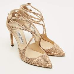 Pre Owned صندل جيمي تشو جلد لامع أحمر غامق مقاس 37