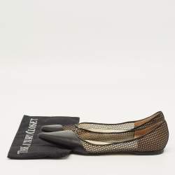 Pre Owned Jimmy Choo Love Size 40 Black Leather and Net Pointed Toe Ballet Flats