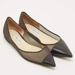 Pre Owned Jimmy Choo Love Size 40 Black Leather and Net Pointed Toe Ballet Flats