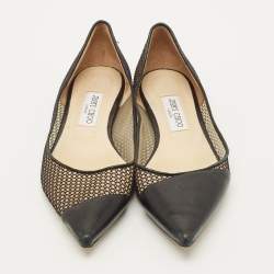 Pre Owned Jimmy Choo Love Size 40 Black Leather and Net Pointed Toe Ballet Flats