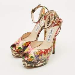 Pre Owned صندل جيمي تشو روزي جلد ذهبي بسوار عند الكاحل مقاس 37