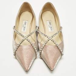 Pre Owned حذاء باليرينا فلات جيمي تشو تيلدا جلد منقوش برغندي مقاس 40