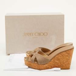 مملوكة مسبقًا Jimmy Choo Size 36 Brown Leather Cork Platform Wedge Slide Sandals