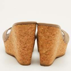 مملوكة مسبقًا Jimmy Choo Size 36 Brown Leather Cork Platform Wedge Slide Sandals