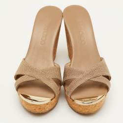 مملوكة مسبقًا Jimmy Choo Size 36 Brown Leather Cork Platform Wedge Slide Sandals