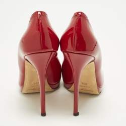 Pre Owned حذاء جيمي تشو جلد أحمر لامع مقدمة مفتوحة مقاس 39