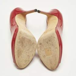 Pre Owned حذاء جيمي تشو جلد أحمر لامع مقدمة مفتوحة مقاس 39