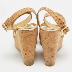 مملوكة مسبقًا صندل جيمي تشو كعب بسير لل كاحل ببردي بيج فلين مقاس 39.5