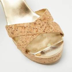 مملوكة مسبقًا صندل جيمي تشو كعب بسير لل كاحل ببردي بيج فلين مقاس 39.5