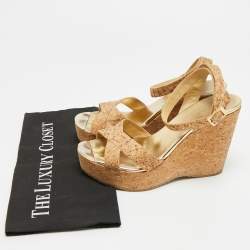 مملوكة مسبقًا صندل جيمي تشو كعب بسير لل كاحل ببردي بيج فلين مقاس 39.5