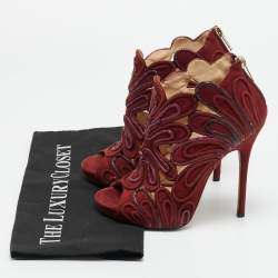 Pre Owned Jimmy Choo Kalipso Size 36 Burgundy Python Leather and Suede Cutout Ankle Length Boots