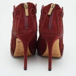Pre Owned Jimmy Choo Kalipso Size 36 Burgundy Python Leather and Suede Cutout Ankle Length Boots