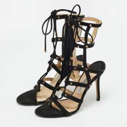 مملوكة مسبقًا Jimmy Choo Meddle Size 37.5 Black Suede Gladiator Sandals