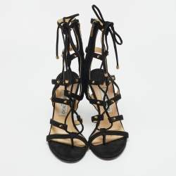 مملوكة مسبقًا Jimmy Choo Meddle Size 37.5 Black Suede Gladiator Sandals
