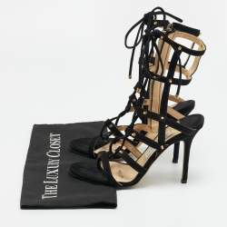 مملوكة مسبقًا Jimmy Choo Meddle Size 37.5 Black Suede Gladiator Sandals