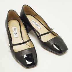 Pre Owned حذاء كعب عالي جيمي تشو إليسا ماري جين جلد وبراءة إختراع أسود مقاس 41