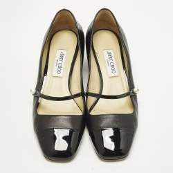 Pre Owned حذاء كعب عالي جيمي تشو إليسا ماري جين جلد وبراءة إختراع أسود مقاس 41