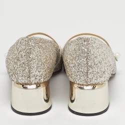 Pre Owned Jimmy Choo Elisa Size 38.5 Gold Glitter and Patent Leather Mary Jane Pumps