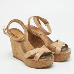 Pre Owned Jimmy Choo Papyrus Size 39 Beige Python Leather Ankle Strap Sandals