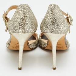 Pre Owned Jimmy Choo Size 40.5 Gold Glitter and Leather Peep Toe Ankle Strap Pumps