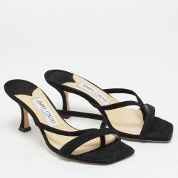 مملوكة مسبقًا صنادل جيمي تشو ماييلي سوداء من جلد السويد مقاس 36