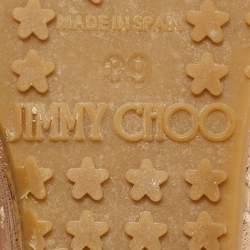 مملوكة مسبقًا صندل جيمي تشو باتارا جلد وردي مطرز إسفين فلين مقاس 39