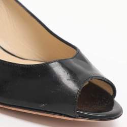 Pre Owned حذاء كعب عالي جيمي تشو جلد لامع أسود مقدمة مفتوحة مقاس 37