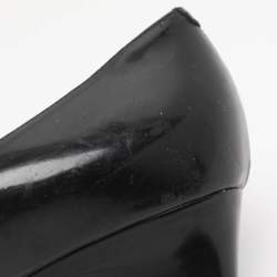 Pre Owned حذاء كعب عالي جيمي تشو جلد لامع أسود مقدمة مفتوحة مقاس 37