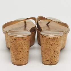 مملوكة مسبقًا صندل جيمي تشو جلد بيثون منقوش بني نعال من الفلين مقاس 41