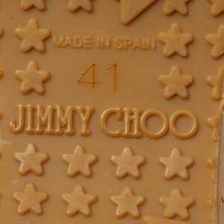 مملوكة مسبقًا صندل جيمي تشو جلد بيثون منقوش بني نعال من الفلين مقاس 41