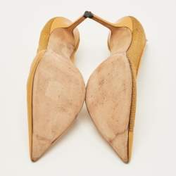 Pre Owned حذاء كعب عالي جيمي تشو ماش جلد وشبك أصفر مقاس 38