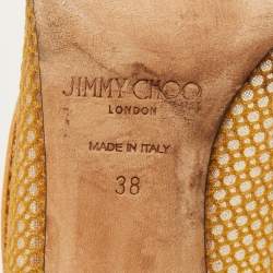 Pre Owned حذاء كعب عالي جيمي تشو ماش جلد وشبك أصفر مقاس 38