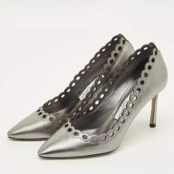 مملوكة مسبقًا حذاء كعب عالي جيمي تشو رومي جلد رمادي فاتح مدبب مقاس 36