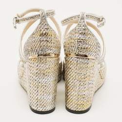 Pre Owned صندل جيمي تشو كعب سميك بسير متقاطع شبك معدني وجلد مقاس 39
