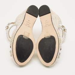 Pre Owned صندل جيمي تشو كعب سميك بسير متقاطع شبك معدني وجلد مقاس 39