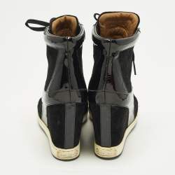 Pre Owned حذاء رياضى جيمى تشو كعب روكى بانما سويدى وجلد لامع أسود مقاس 39