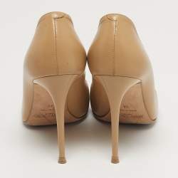 Pre Owned حذاء كعب عالي جيمي تشو مقدمة مستديرة جلد بيج مقاس 38