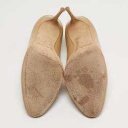 Pre Owned حذاء كعب عالي جيمي تشو مقدمة مستديرة جلد بيج مقاس 38