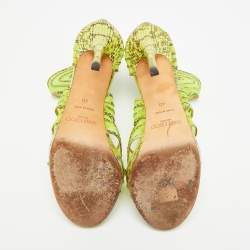 مملوكة مسبقًا صندل جيمي تشو ماغنوم قصة مفرغة شبك وجلد ثعبان أخضر نيون مقاس 39