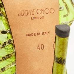 مملوكة مسبقًا صندل جيمي تشو ماغنوم قصة مفرغة شبك وجلد ثعبان أخضر نيون مقاس 39