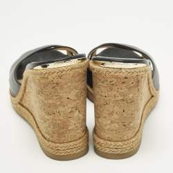 Pre Owned Jimmy Choo Size 40 Black Leather Platform Wedge Slide Sandals