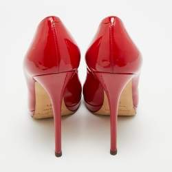 مملوكة مسبقًا حذاء كعب عالي جيمي تشو لونا جلد لامع أحمر مقدمة مفتوحة مقاس 36
