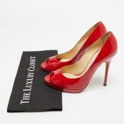 مملوكة مسبقًا حذاء كعب عالي جيمي تشو لونا جلد لامع أحمر مقدمة مفتوحة مقاس 36