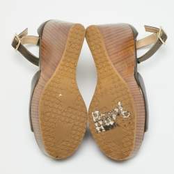Pre Owned Jimmy Choo Size 38.5 Metallic Bronze Leather Wedge Sandals
