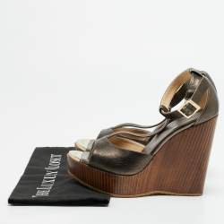 Pre Owned Jimmy Choo Size 38.5 Metallic Bronze Leather Wedge Sandals