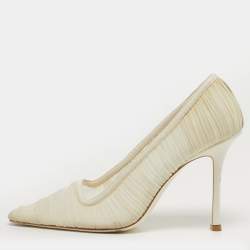 Pre Owned Jimmy Choo Romy Size 39 White Leather and Net Pumps