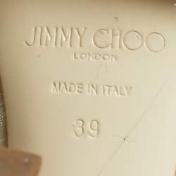 مملوكة مسبقًا حذاء كعب عالي جيمي تشو مقدمة مدببة مزخرف لؤلؤ رومي كانفاس أبيض مقاس 39.5