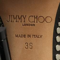 مملوكة مسبقًا حذاء كعب عالي جيمي تشو "مُرصع بالمسامير" جلد أسود مقاس 36